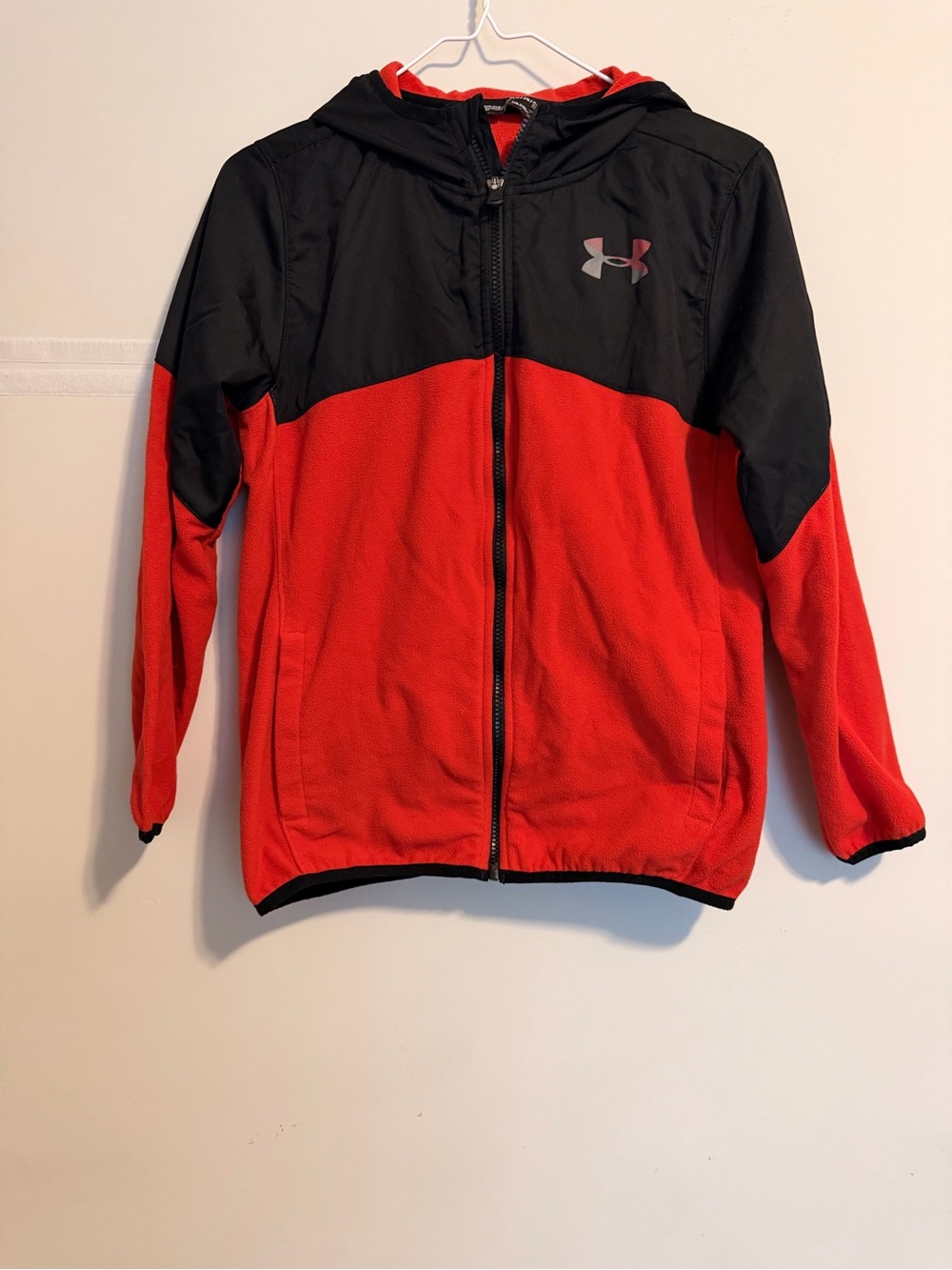Under Armour Kids Red and Black Hooded Puffer-Style Jacket